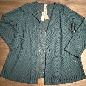 Chicos Size 1 Nicholle Lace Cardigan Swiss Pine Green L/S New With Tags